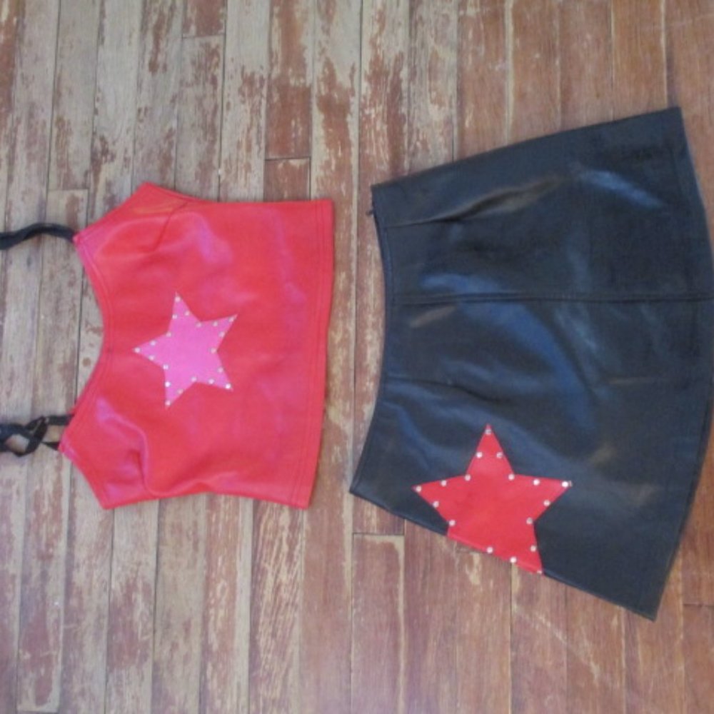 Vintage Sexy dance  costume Poly Urethane 2 pc leatherette lingerie Cosp…